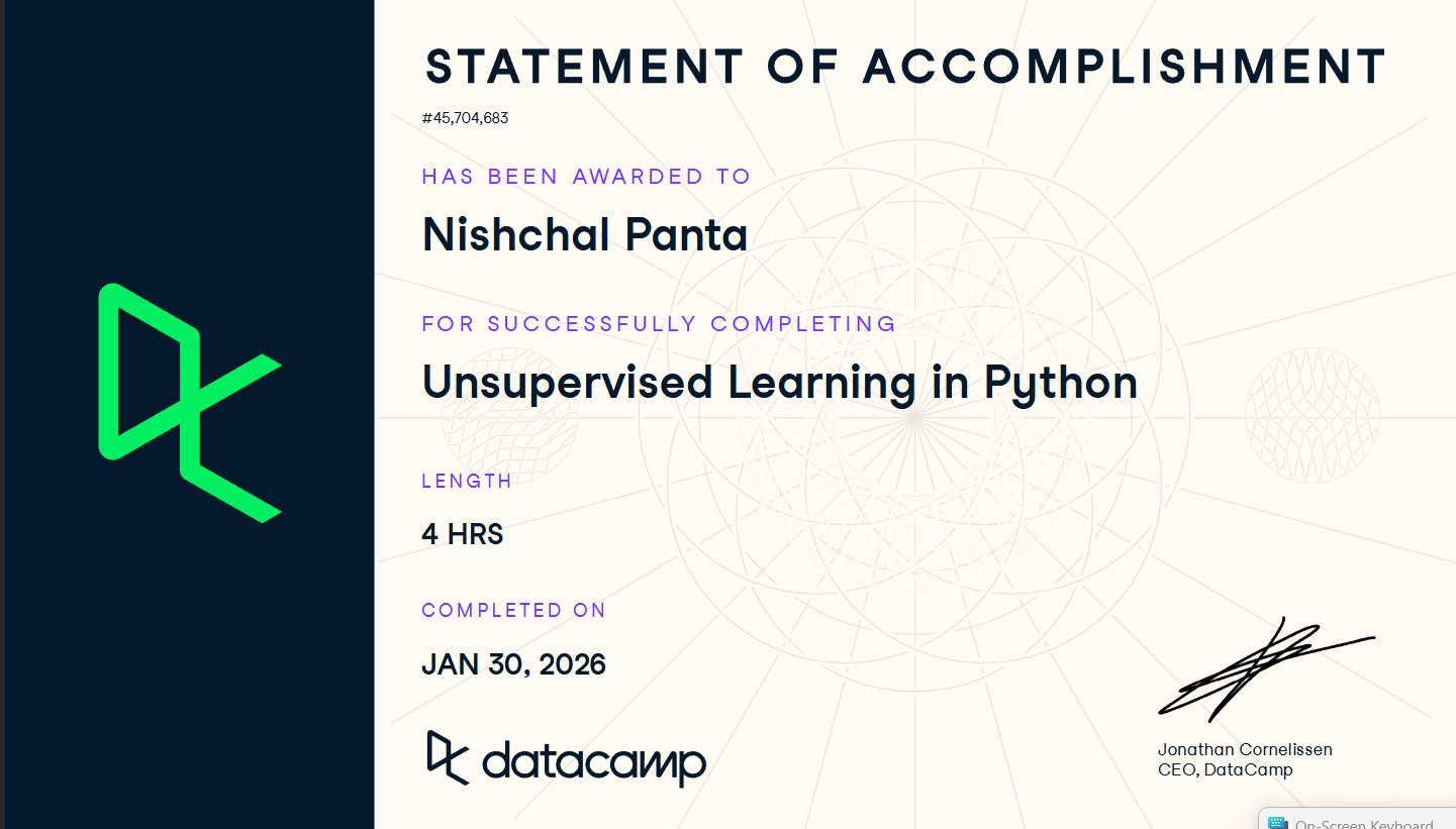 Unsupervised Learning Certificate